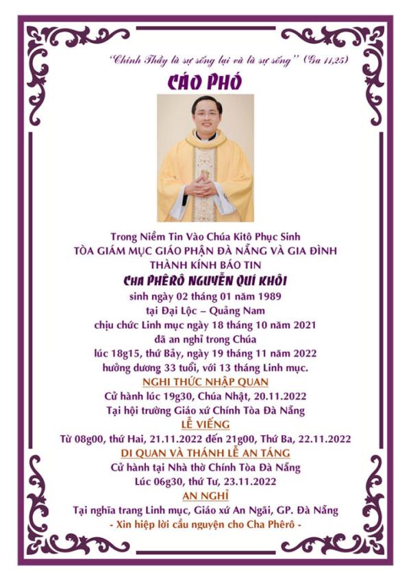 Tin Buồn: Cha Phêrô Nguyễn Quí Khôi Qua Đời